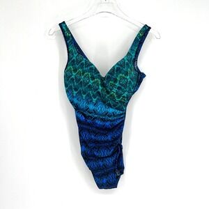 MiracleSuit Swimsuit Womens 10 One Piece Bathing Suit Green Blue